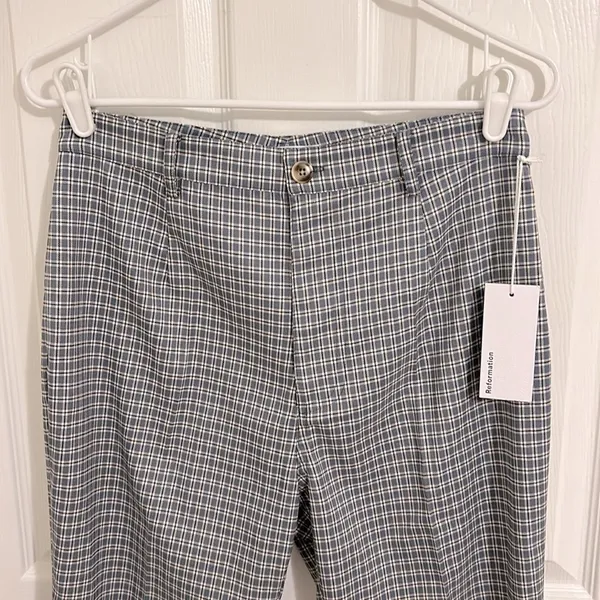 Reformation Franklin Pant Light Blue Check Plaid Print NWT Size 6 - Image 9