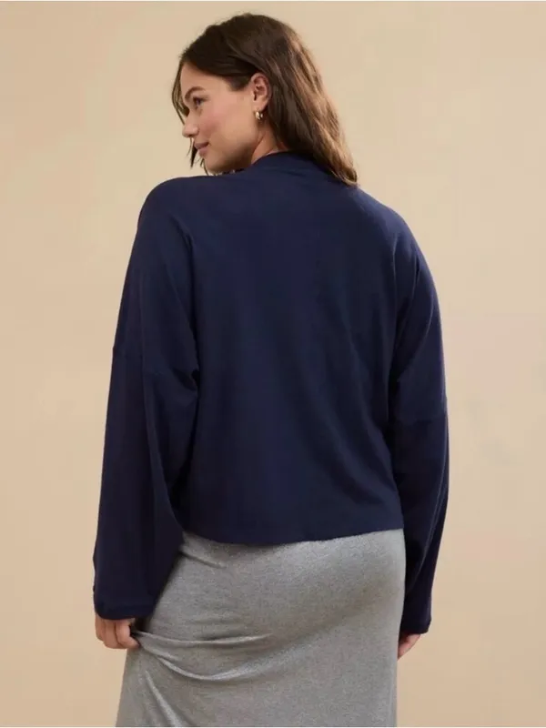 Aerie Navy Blue Bow-Print Oversized Long Sleeve Top Size Medium - Image 3