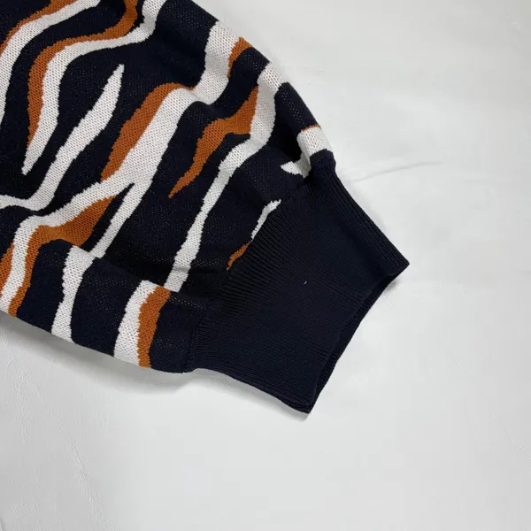 Ann Taylor Navy Cognac Zebra Print Short Sleeve Sweater Dress Large Avante Garde - Image 11