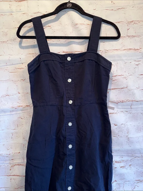 Everlane 4 cotton weave picnic dress Front button Navy Midi Wide Straps Sun - Image 3