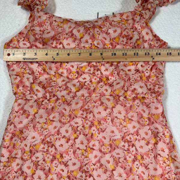 Lush Midi Dress Women's Medium Dusty Rose Yellow Floral Print Ruffle New - Image 2
