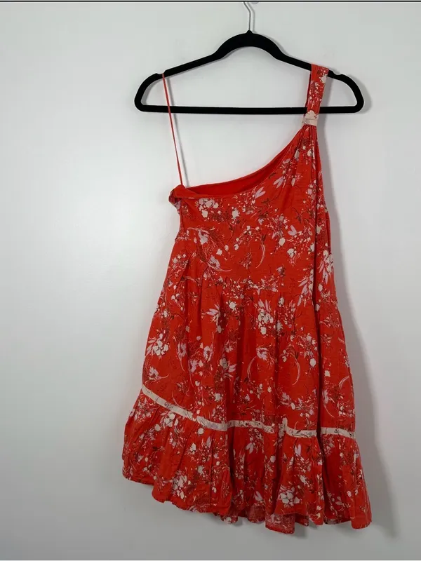 Free People All Mine One Shoulder Floral Mini Dress Red Size Small - Image 4