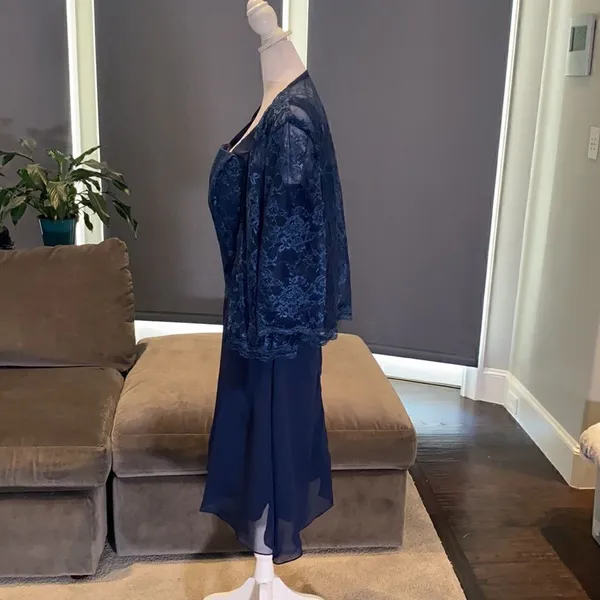 Women’s Navy Tea Length Formal Wedding Dress with Matching Jacket Size 12 NWOT - Image 9