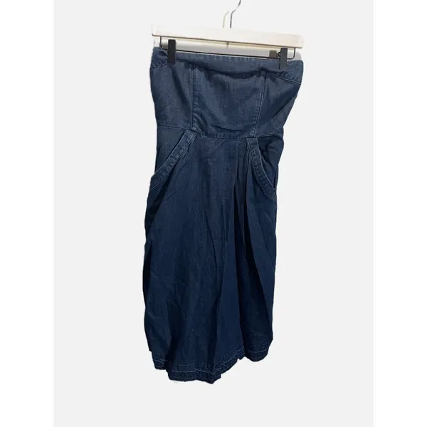 Holding Horses Strapless Denim Dress Womens 4 Blue‎ Pockets Midi Fit Flare Boho - Image 2