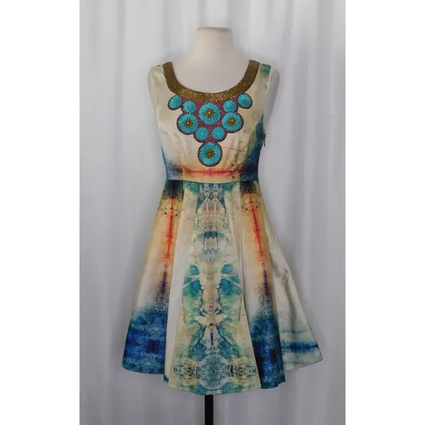 Anthropologie BHANUNI BY JYOTI‎ Villette Dress Fit N' Flare Beaded Embellished 2 - Image 2