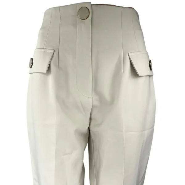 Zara Women's Off White High Waisted Pleated Straight Trouser Dress Pants Size S - Image 4