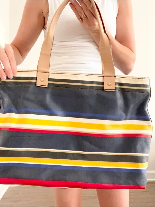 kate spade Navy Multi-Stripe Canvas Tote with Tan Handles - Image 4