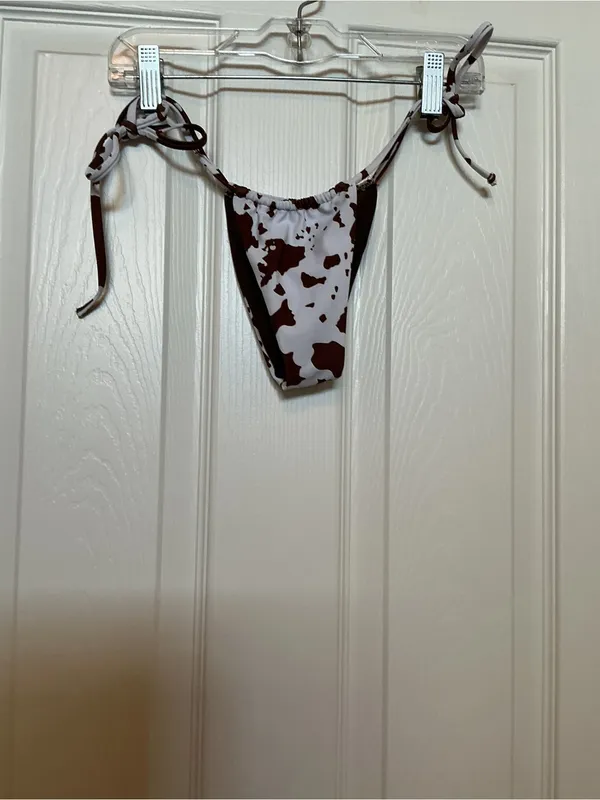 Brown & White Cow Print Triangle Bikini Top - Image 3