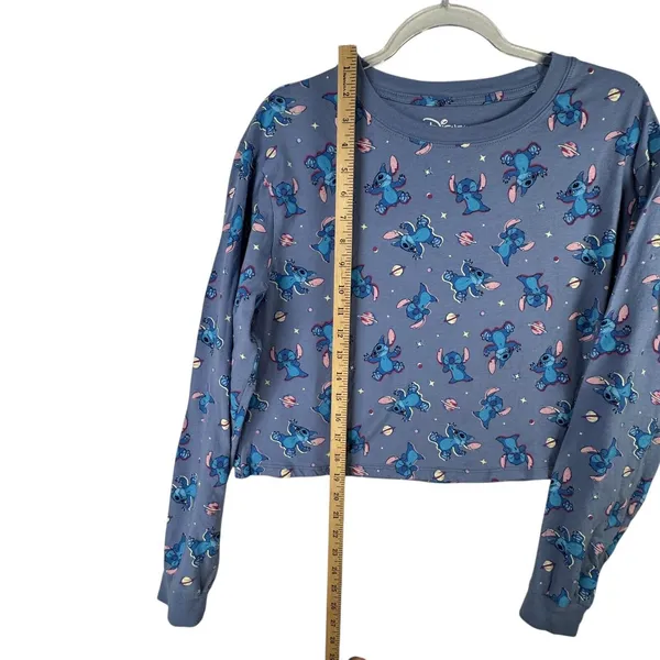 Disney Stitch Graphic Crop Top Long Sleeve Shirt‎ All Over Print L Space Planets - Image 5