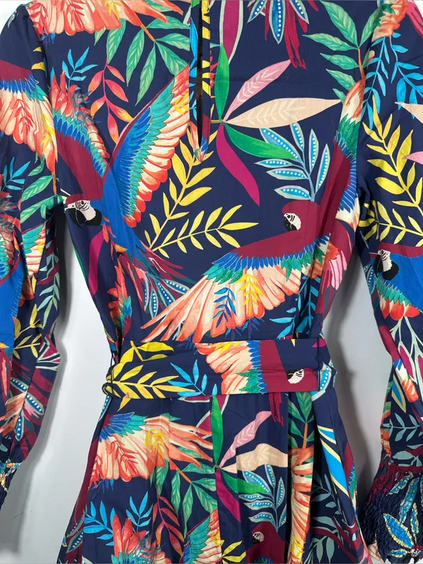 FARM Rio for Anthropologie Aves‎ Mini Dress Tropical Parrot Print Belted Size XS - Image 10