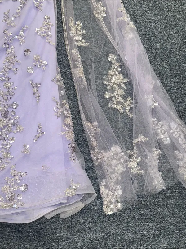 Lavender Purple Glitter Beaded Gown Size L - Image 3