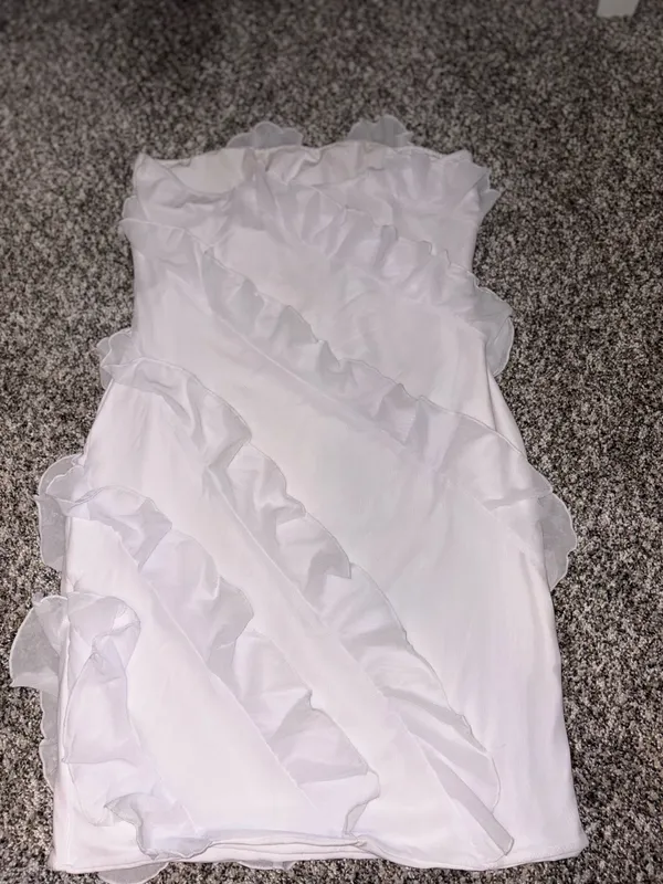 Strapless White Ruffle Mini Dress Size L - Image 3