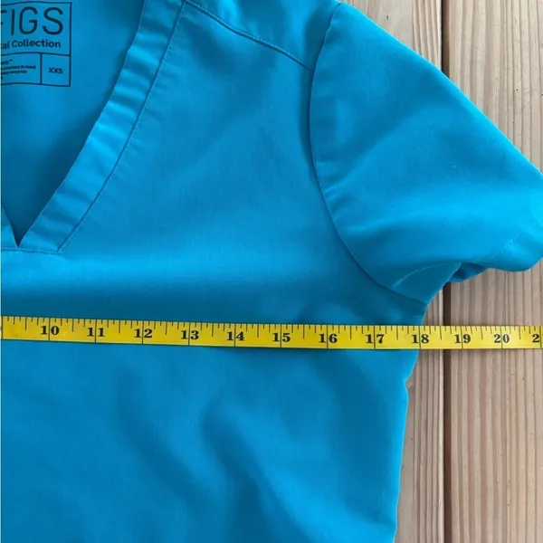 FIGS Technical Collection‎ Scrub Top XXS Teal Blue V-Neck Short Sleeve Pockets - Image 6