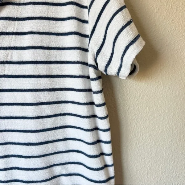 Faherty Blue White Striped Terry Knit Short Sleeve Top Womens M Polo Casual - Image 6