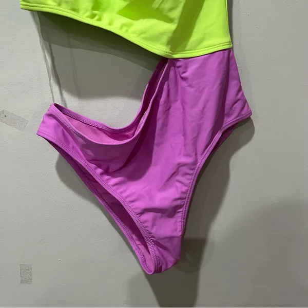 Cabana Del Sol swimsuit‎ one piece one shoulder Small Green Purple Bright NEW - Image 3