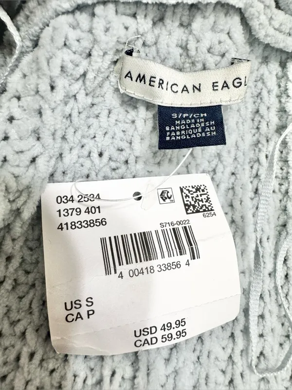 American Eagle Outfitters Open-Front Chunky Knit Cardigan Light Blue Size Small - Image 6