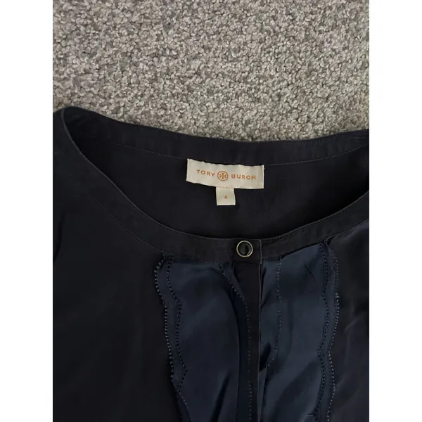 Tory Burch Womens‎ Silk Sleeveless Button Down Tank Top Navy Blue Size 4 - Image 4