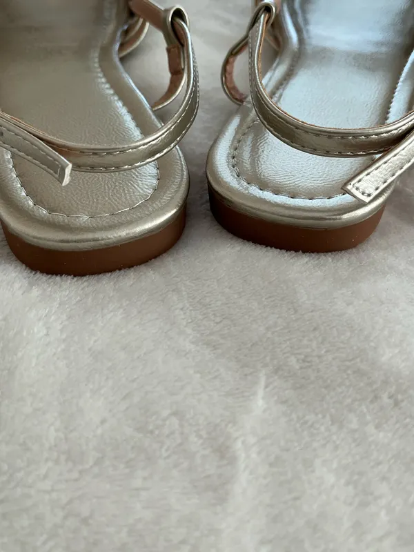 Gold Flat Strappy Sandals Size 7 - Image 4