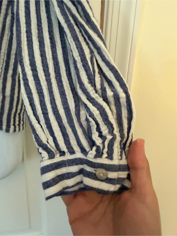 Universal Thread Blue White Striped Cotton Gauze Henley Blouse XS - Image 3