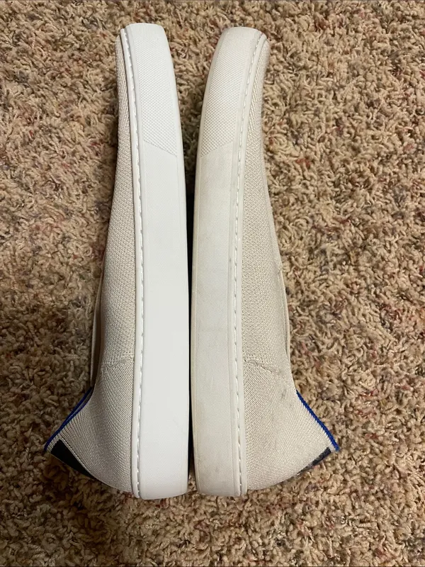 Rothy's Cream Knit Slip-On Loafers with Blue Heel Trim - Image 6