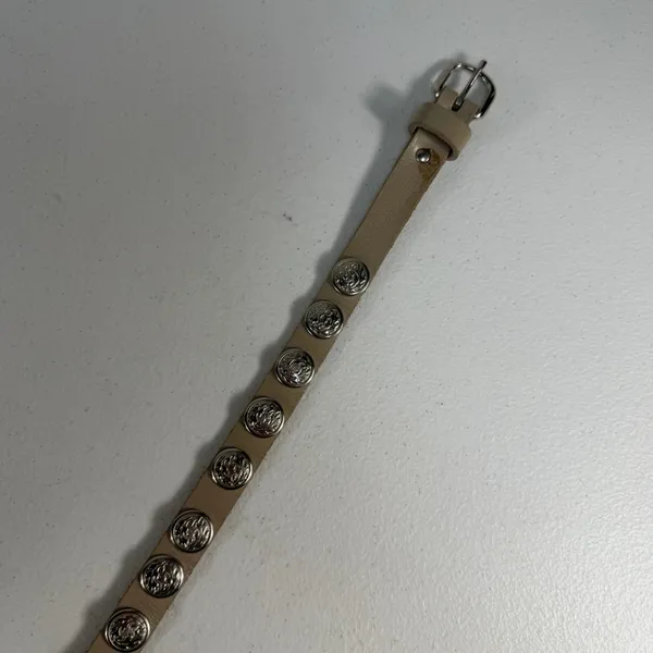 Vintage‎ S/M Skinny Leather Belt Boho Ornate Silver Concho Studded Western Tan - Image 6