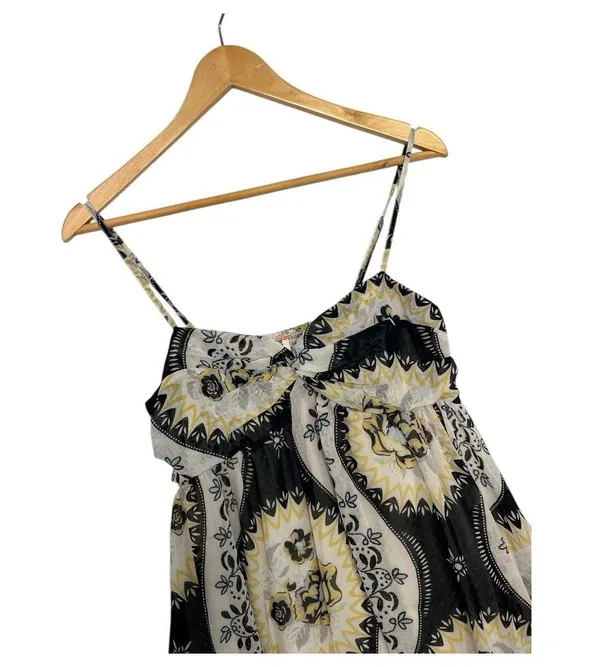 Free People Dress Womens Small Black Yellow Floral Babydoll Chiffon Festival - Image 7