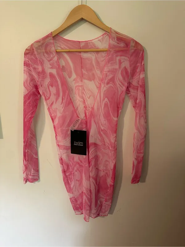 NWT Naked Wardrobe swim Back on the Low swim cover up dress pink - Image 4