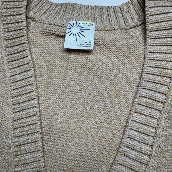 Offline by Aerie Tan Marl V-Neck Button Front Cardigan Sweater Thumbholes Medium - Image 4