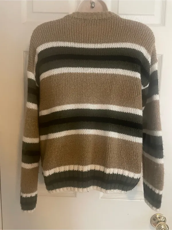 Urban Outfitters Women’s Striped Crewneck Sweater in Tan, Olive & White - Image 2