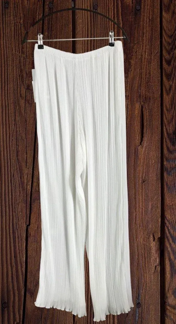 Good American White Plisse Georgette Wide Leg Pleated Pants 3/4 (US L/Xl) NWT - Image 9