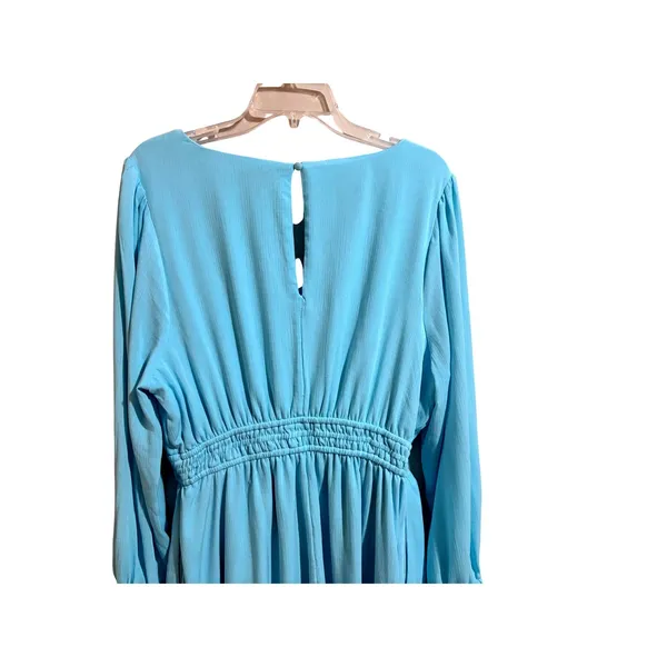 Torrid Mini Dress1X Blue Excellent Smocked Waist V-Neck‎ Ruffle Long Sleeve - Image 8
