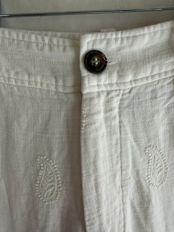 ZARA Pants Linen Wide-Leg White embroidered size 2 - Image 4