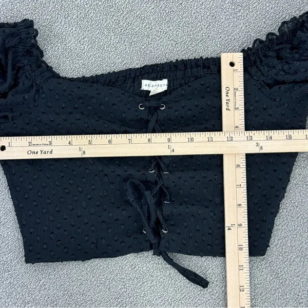 Aeropostale Clip Dot Lace Up Off The‎ Shoulder Crop Top Black Medium Sheer Indie - Image 13