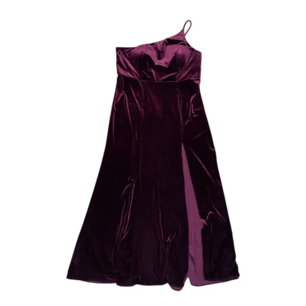 Azazie Kala Bridesmaid Dress A18 Plus Size Burgundy Wine One-Shoulder Velvet - Image 3