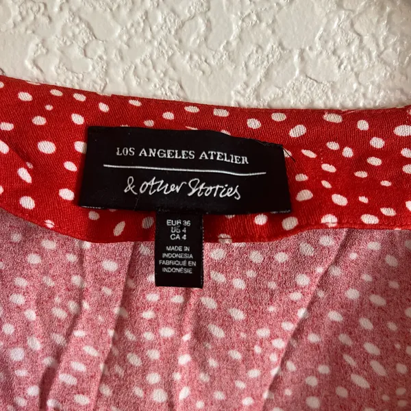 & Other Stories red and white polka dot wrap top blouse - Image 3