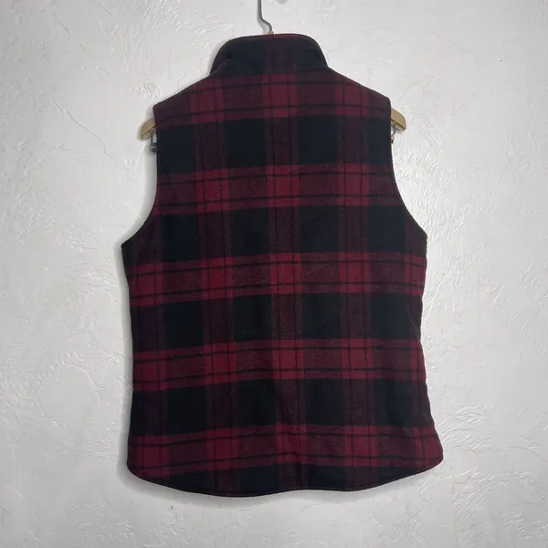 Harper Heritage Boutique Vest Size Small Plaid Full Zip Faux Fur Fleece - Image 2
