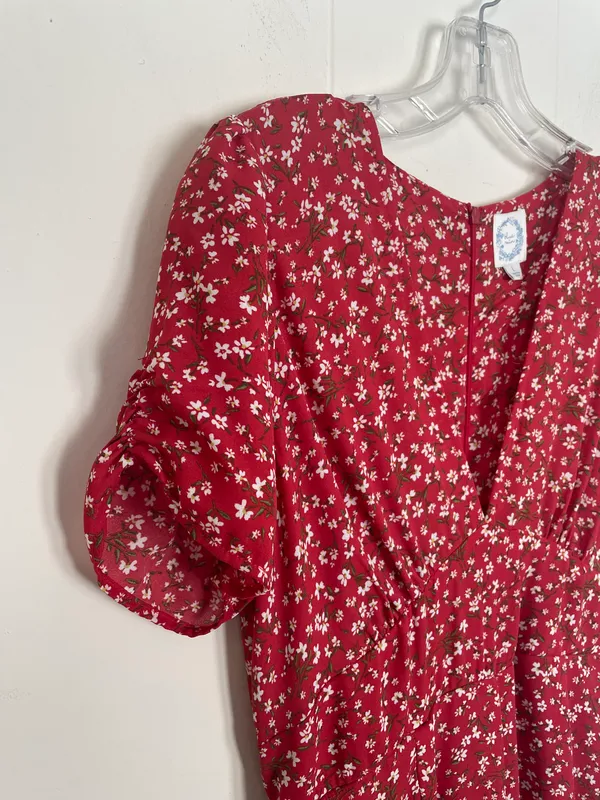 Blue Rain red floral jumpsuit v-neck tie back jumper Women’s size Large - Image 2