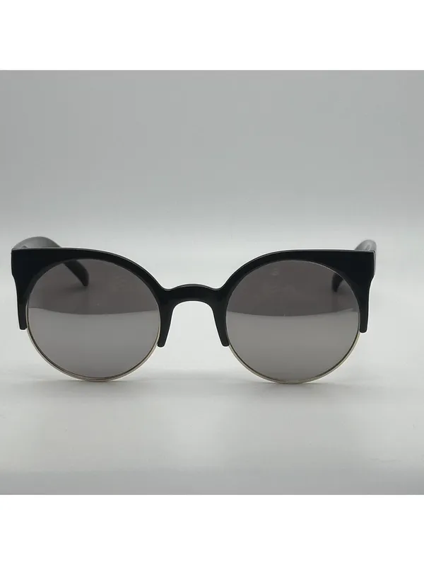 Black and Gold Round Sunglasses with Cat Eye Frame - Image 4