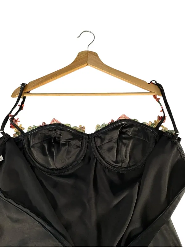 Princess Polly Kenzie Black Satin Floral Applique Bustier Mini Dress Size 10 - Image 4
