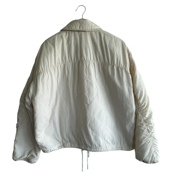 Free People Movement Puffer Jacket Sz M Off The Bleachers Coaches Beige Logo - Image 3