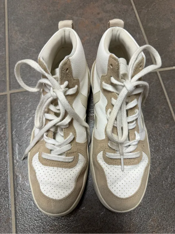 Veja V-15 High Top Lace Up Sneakers Suede Leather Beige White US 8 EU 39 - Image 7