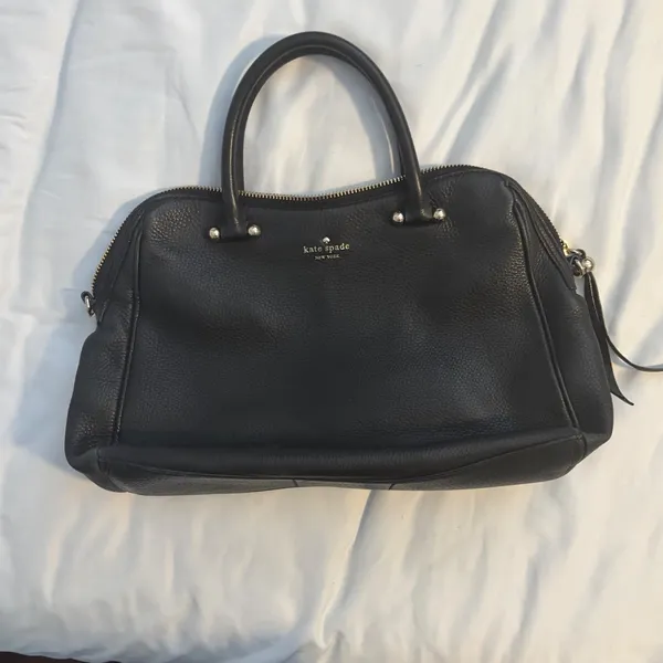 Kate Spade Black Pebbled Leather Satchel Handbag Gold Hardware‎ Striped Lining - Image 2