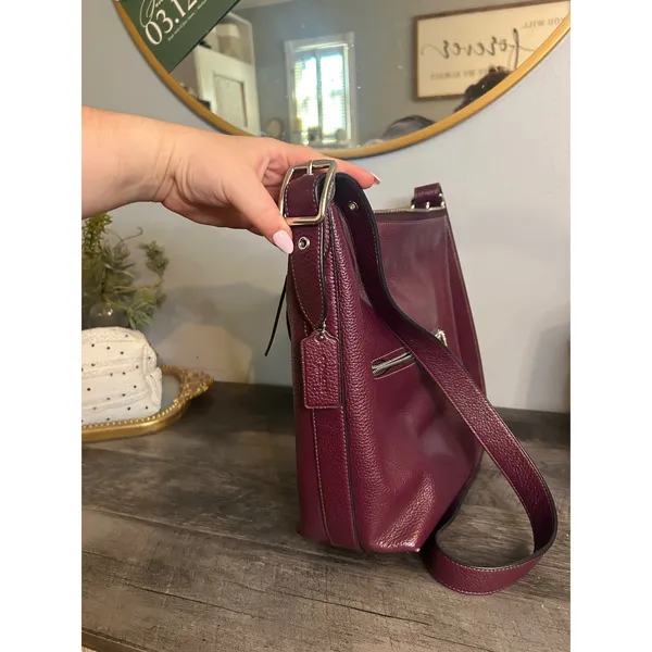 Coach Val Duffle Bag Berry Purple Pebbled Leather Crossbody C2818 - Image 4