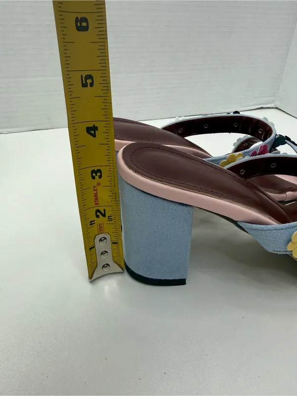 Womens Blue Floral Block Heel Sandals size 40- Unbranded - Image 4