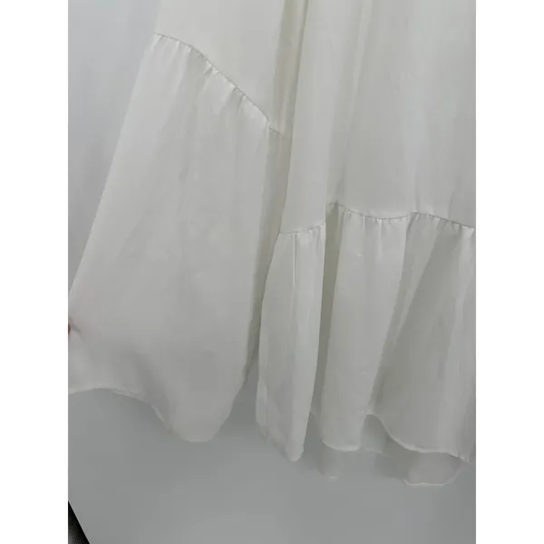 Black Rainn Women White Lace Up Blouse Boho Peasant Flounce Hem‎ Long Sleeve XL - Image 3