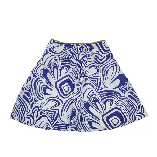 CAbi Womens Skirt Sz 0 Lombard Blue‎ White Geo Swirl Pockets A-Line - Image 3