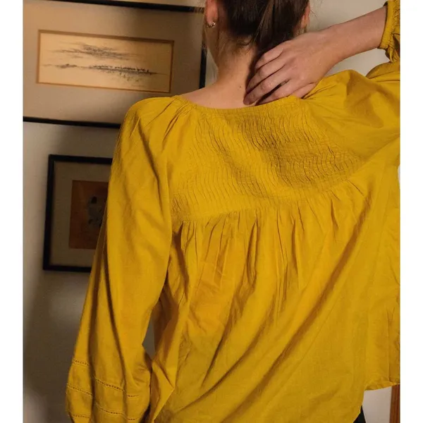 Cleobella Nerea Cotton Blouse in Citrine Yellow‎ Balloon Sleeves Size Medium - Image 9