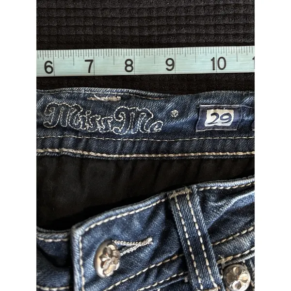 Miss Me Bootcut Jeans Zip Low Rise Embroidery/Gems Logo‎ Size 29 Boho/Western - Image 6