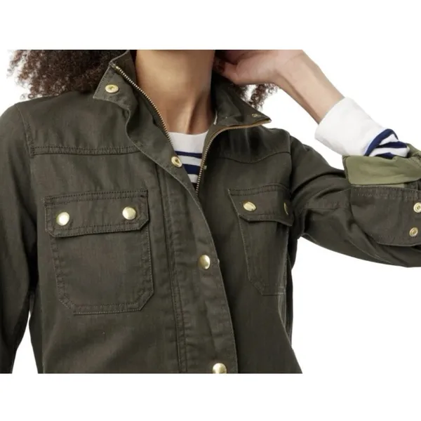 JCrew Moss Green Resin Coated Twill Field Jacket Utility Coat Womens Size Small - Image 3