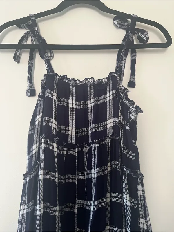 Trixxi Navy Blue White Plaid Tie Strap Mini Dress Small Beachy Coastal Cottagecore - Image 7